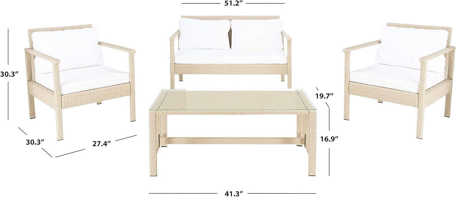 image:imageSafavieh Outdoor Collection Garnen Wicker Cushion 4Piece Living Set PAT7714D NaturalWhiteGrey White