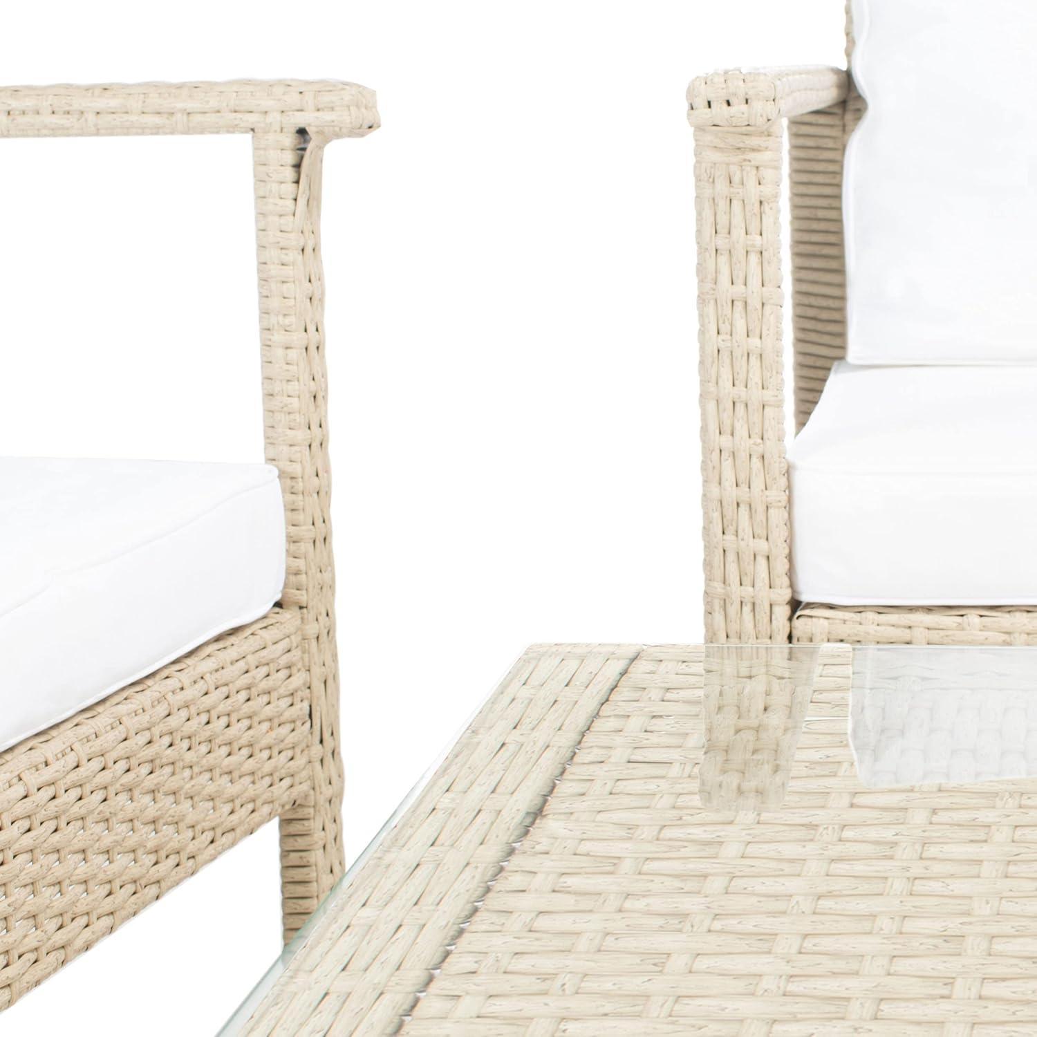 image:imageSafavieh Outdoor Collection Garnen Wicker Cushion 4Piece Living Set PAT7714D NaturalWhiteGrey White
