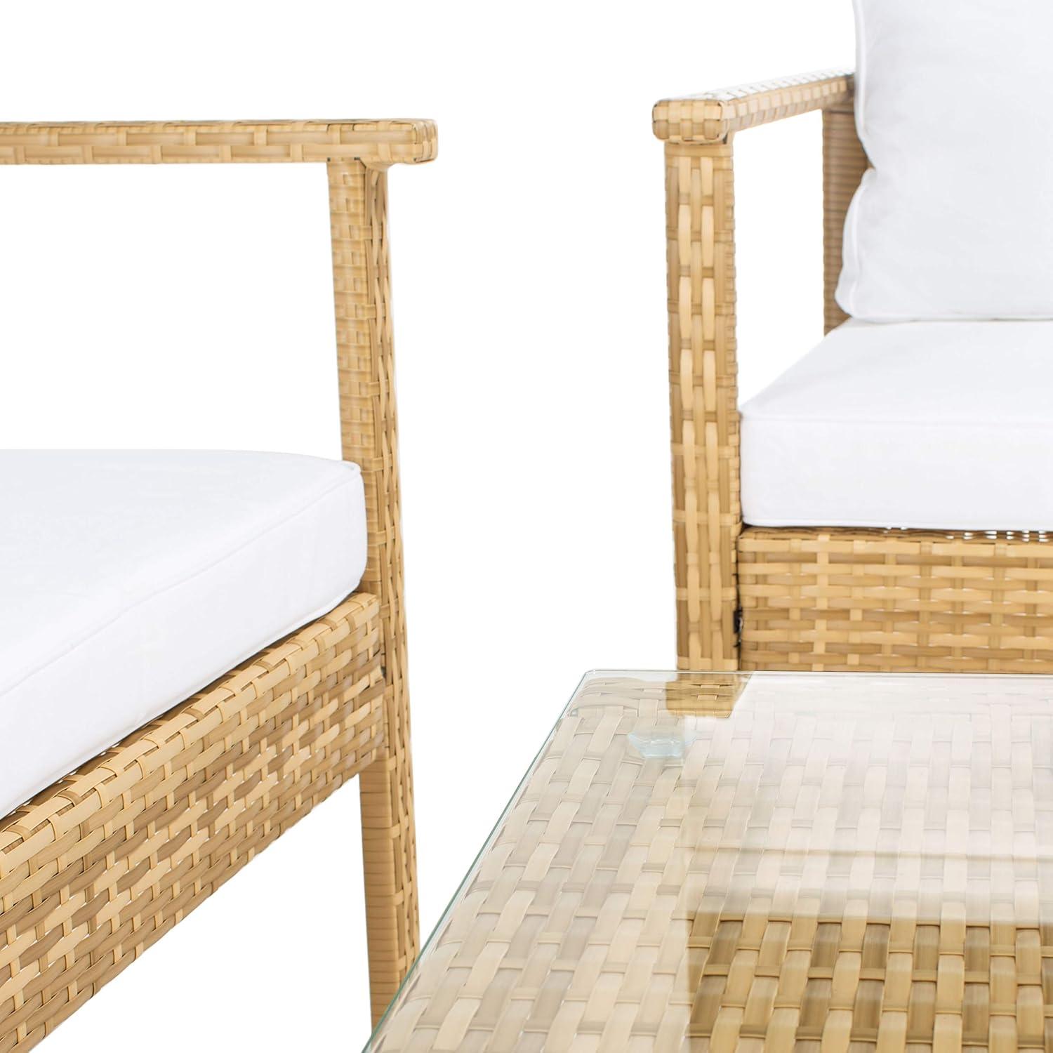 image:imageSafavieh Outdoor Collection Garnen Wicker Cushion 4Piece Living Set PAT7714D NaturalWhiteNatural White