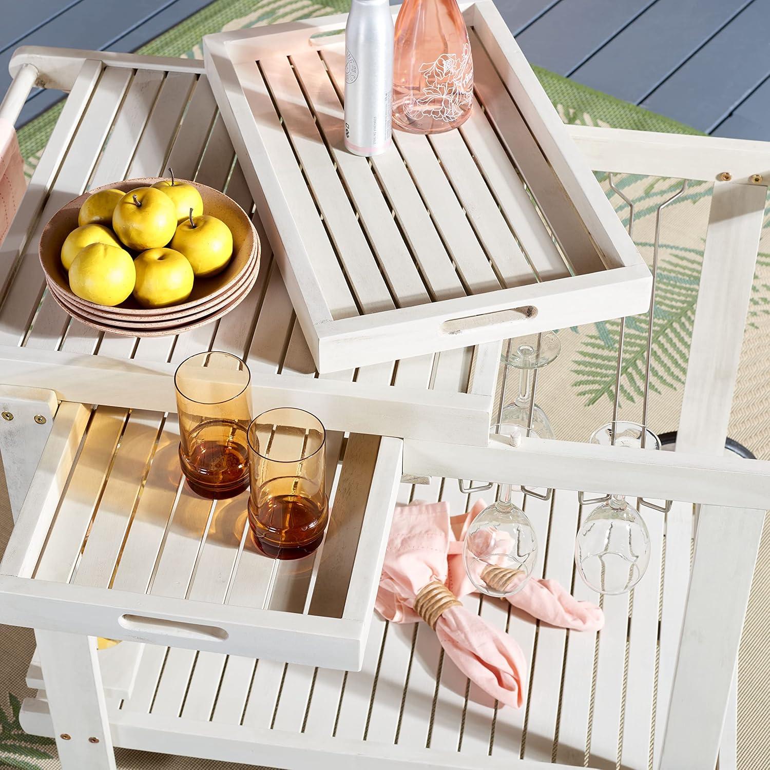image:imageSafavieh Outdoor Collection Orland Natural Wood Tea Trolley CartWhite