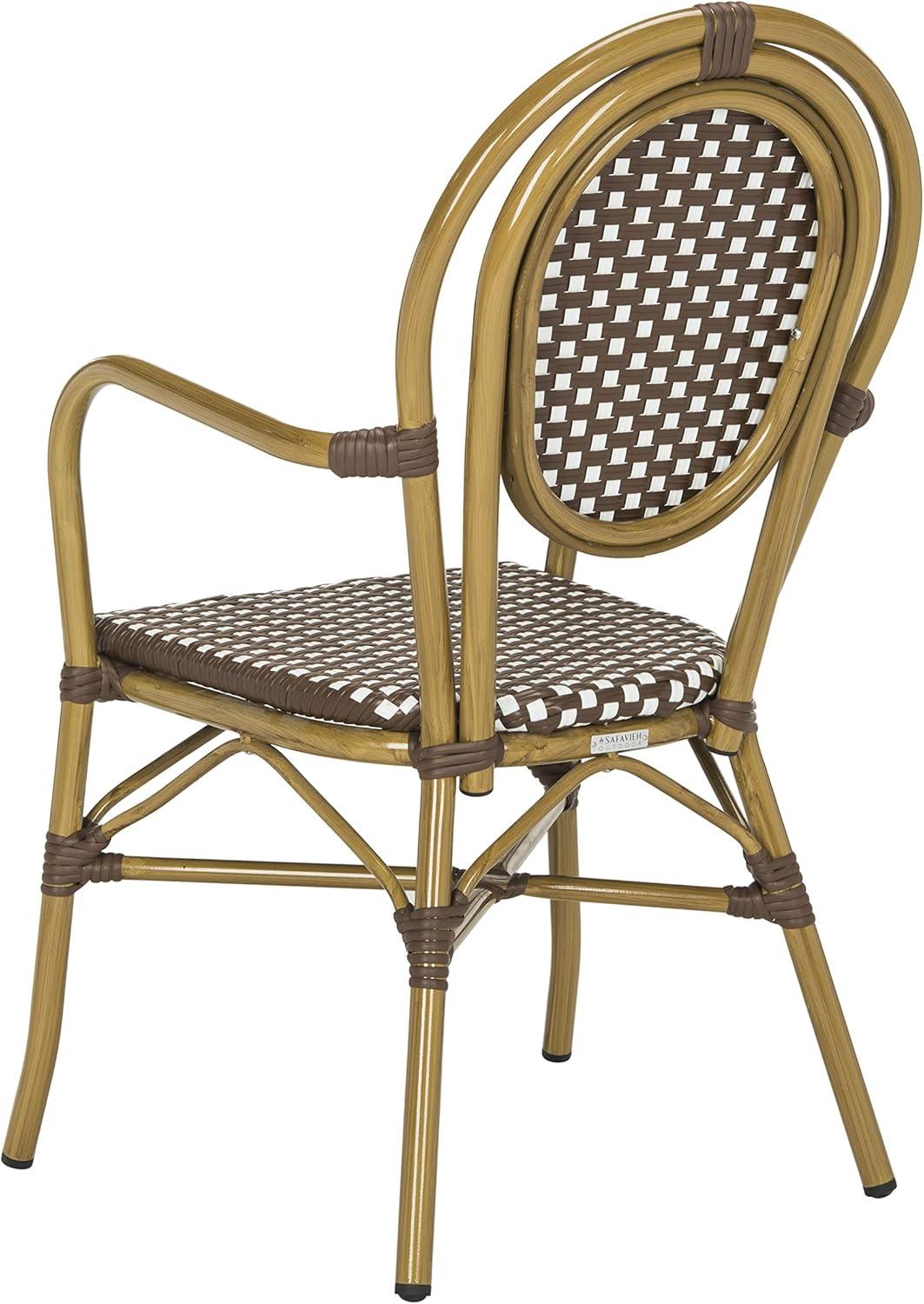 image:imageSafavieh PAT4014ASET2 Outdoor Collection Rosen Navy and White French Bistro Stacking Arm ChairBrown White