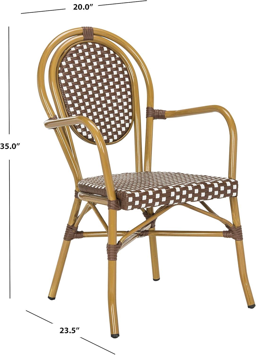 image:imageSafavieh PAT4014ASET2 Outdoor Collection Rosen Navy and White French Bistro Stacking Arm ChairBrown White