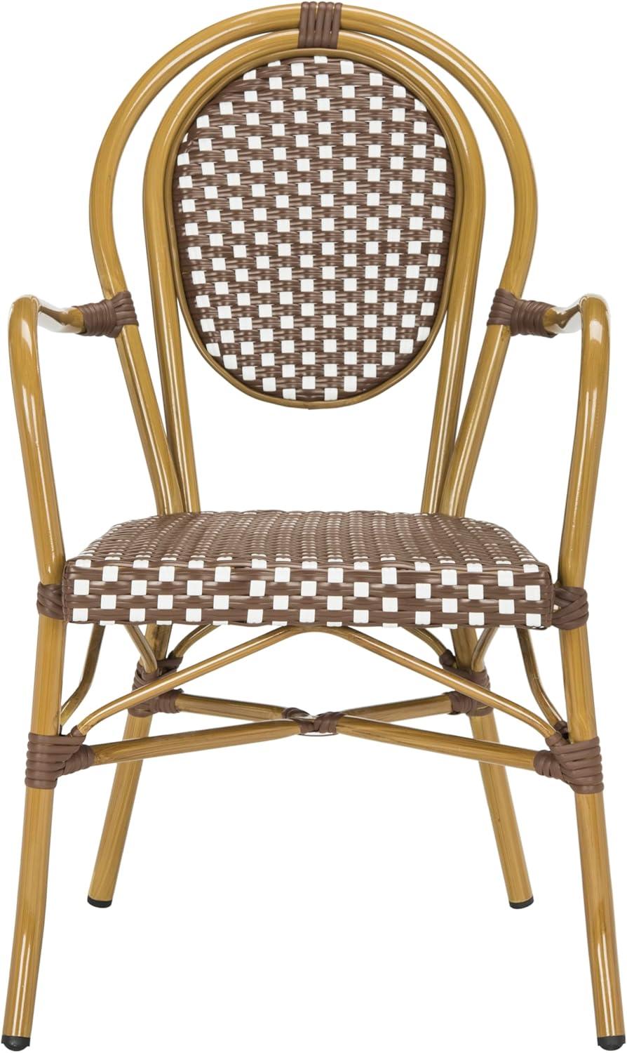 image:imageSafavieh PAT4014ASET2 Outdoor Collection Rosen Navy and White French Bistro Stacking Arm ChairBrown White