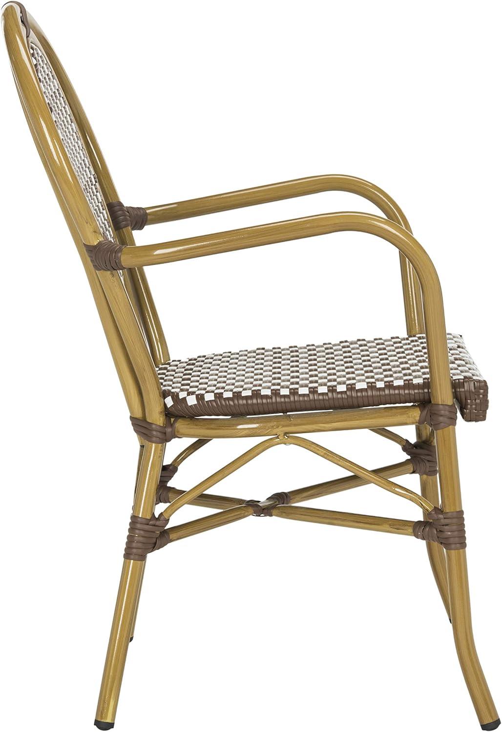 image:imageSafavieh PAT4014ASET2 Outdoor Collection Rosen Navy and White French Bistro Stacking Arm ChairBrown White