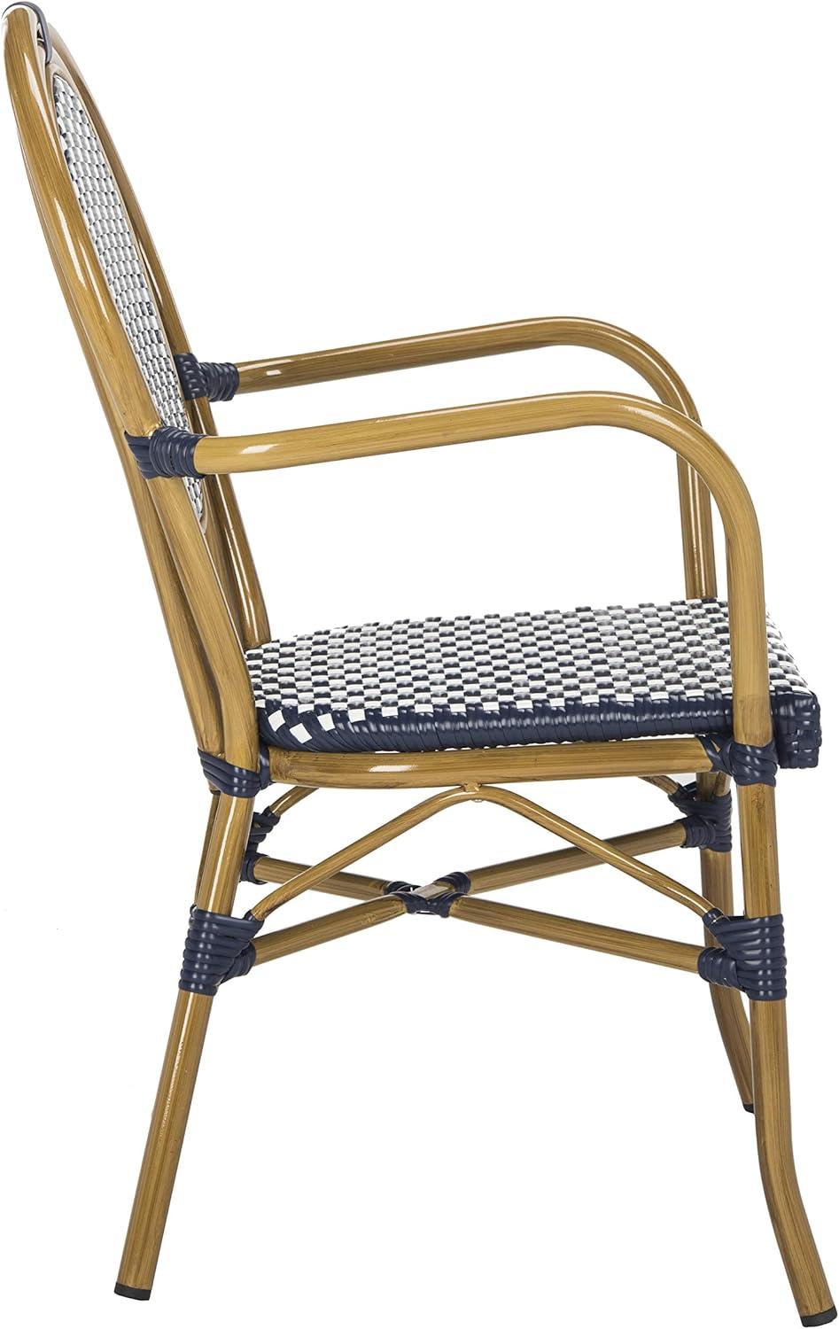 image:imageSafavieh PAT4014ASET2 Outdoor Collection Rosen Navy and White French Bistro Stacking Arm ChairNavy White