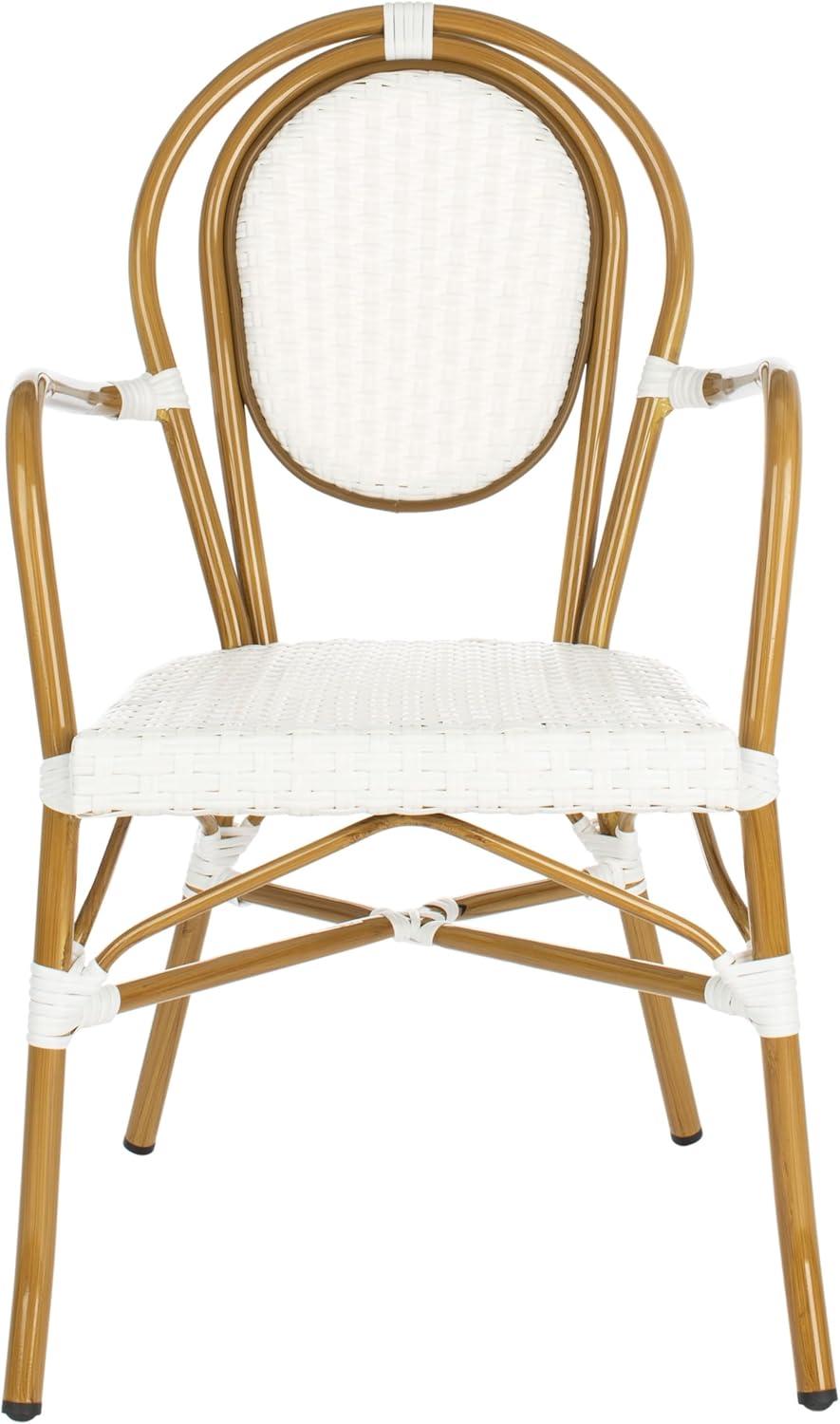 image:imageSafavieh PAT4014ASET2 Outdoor Collection Rosen Navy and White French Bistro Stacking Arm ChairWhite