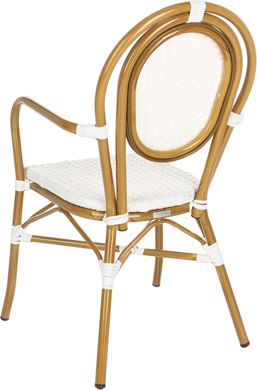 image:imageSafavieh PAT4014ASET2 Outdoor Collection Rosen Navy and White French Bistro Stacking Arm ChairWhite