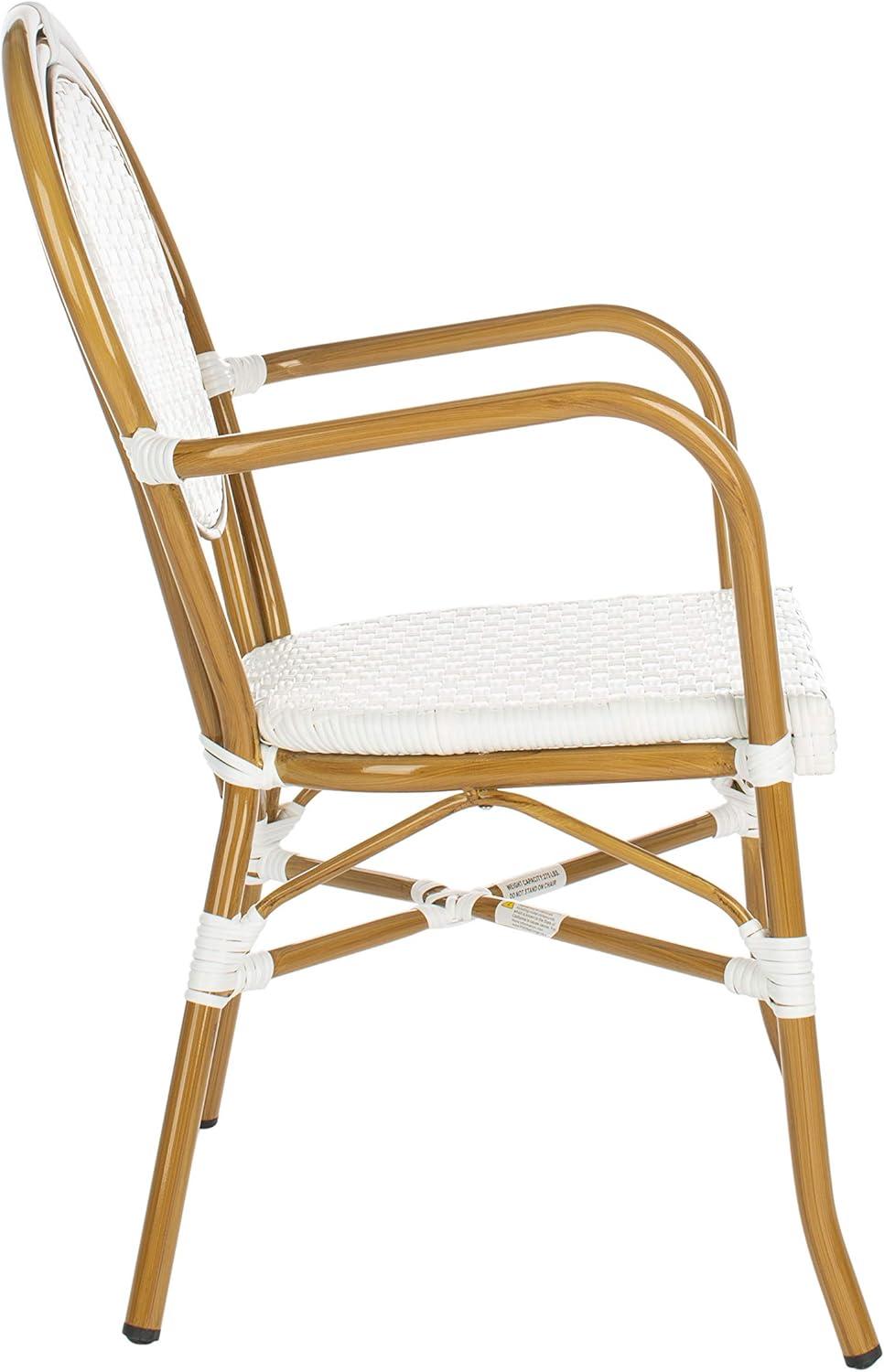 image:imageSafavieh PAT4014ASET2 Outdoor Collection Rosen Navy and White French Bistro Stacking Arm ChairWhite