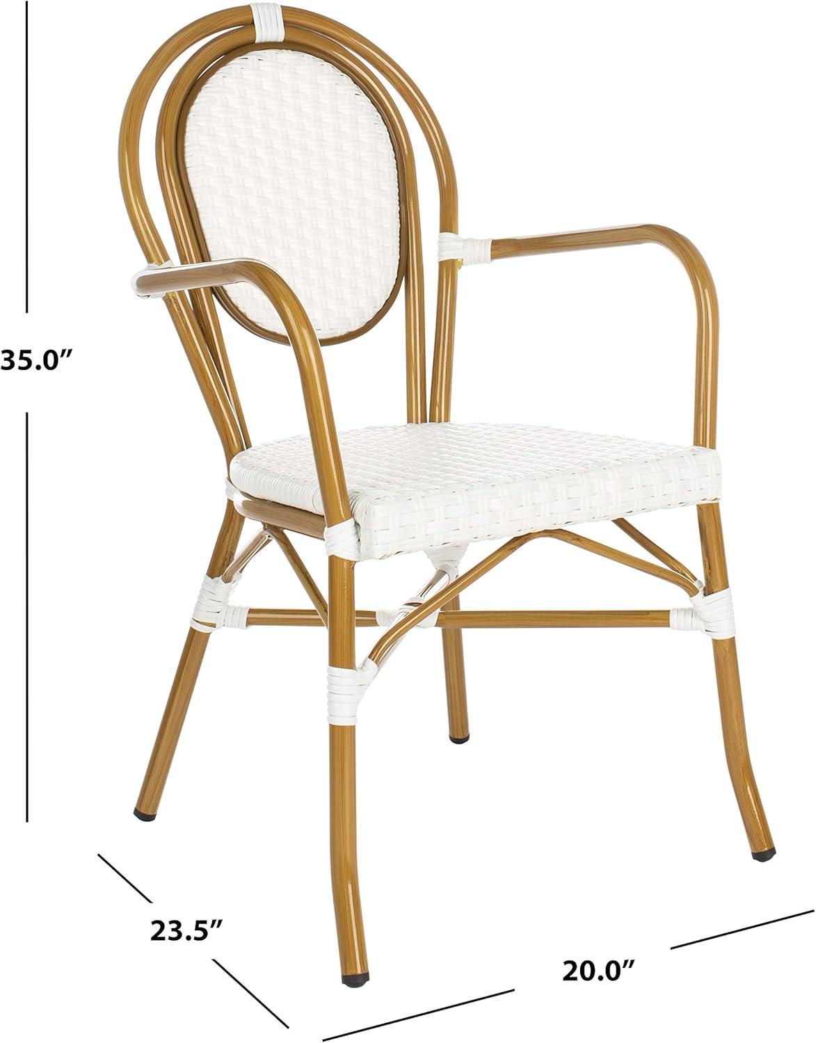 image:imageSafavieh PAT4014ASET2 Outdoor Collection Rosen Navy and White French Bistro Stacking Arm ChairWhite