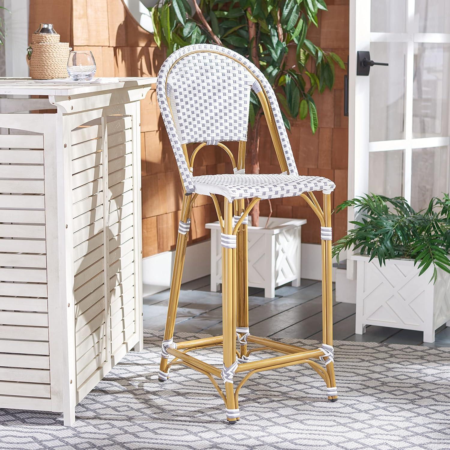 image:imageSafavieh PAT4038C Outdoor Collection Zaid White Stackable 30inch Bar StoolGrey White
