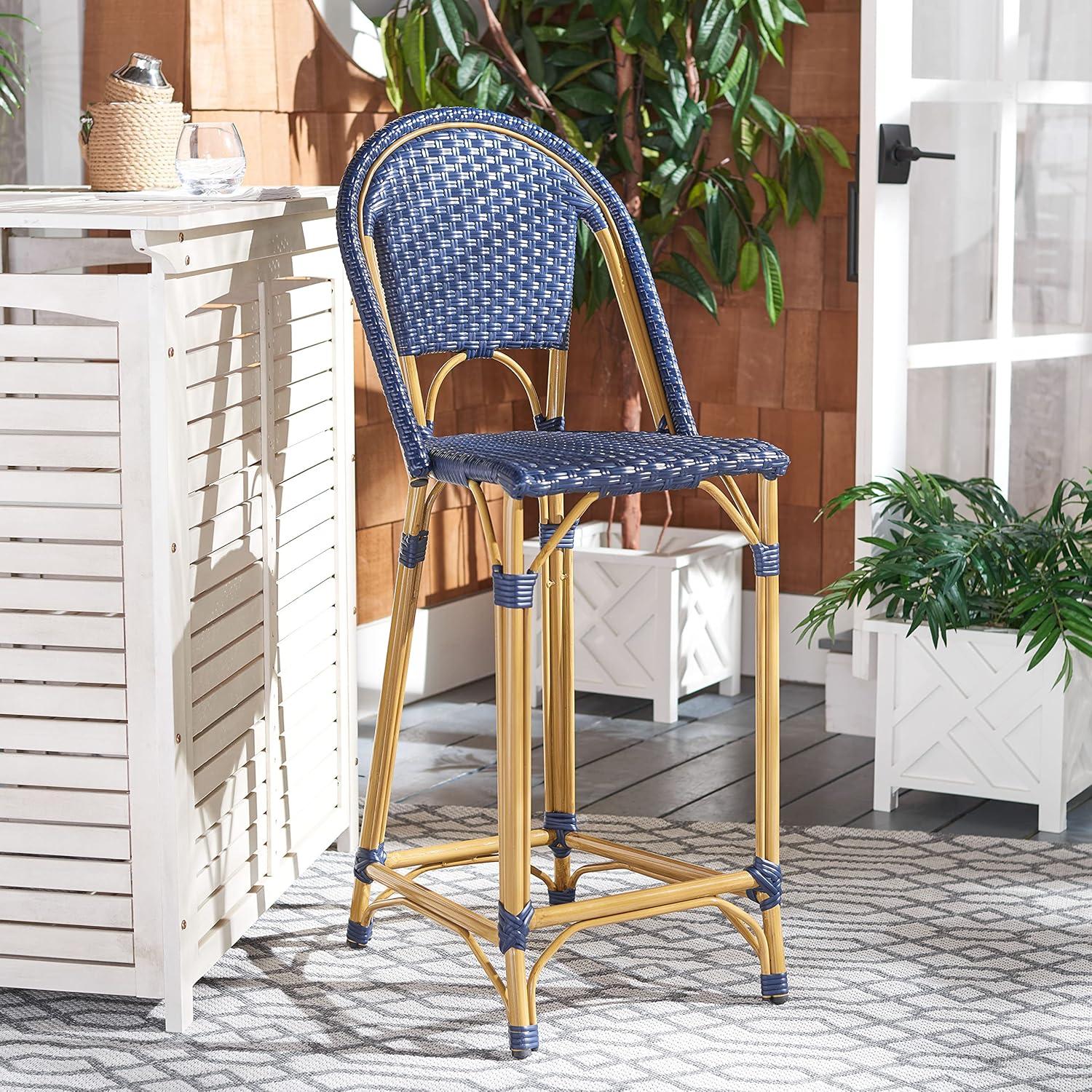 image:imageSafavieh PAT4038C Outdoor Collection Zaid White Stackable 30inch Bar StoolNavy