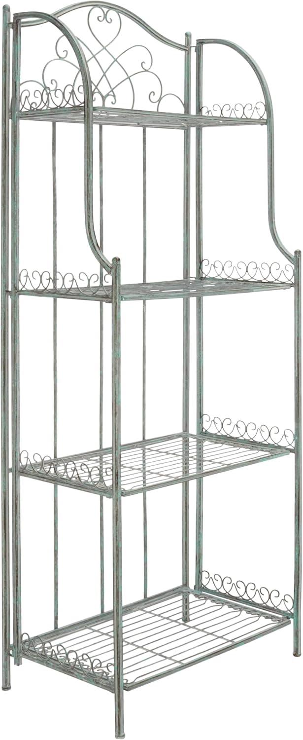 image:imageSafavieh PAT5014A Collection Amaris Rusty Orange Wrought Iron 4 Tier Outdoor Bakers Rack ShelveAntique Dark Green