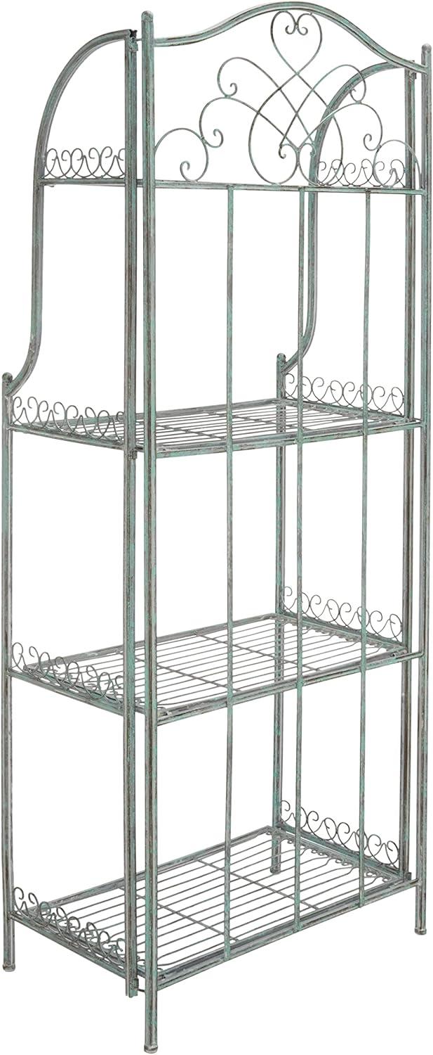 image:imageSafavieh PAT5014A Collection Amaris Rusty Orange Wrought Iron 4 Tier Outdoor Bakers Rack ShelveAntique Dark Green
