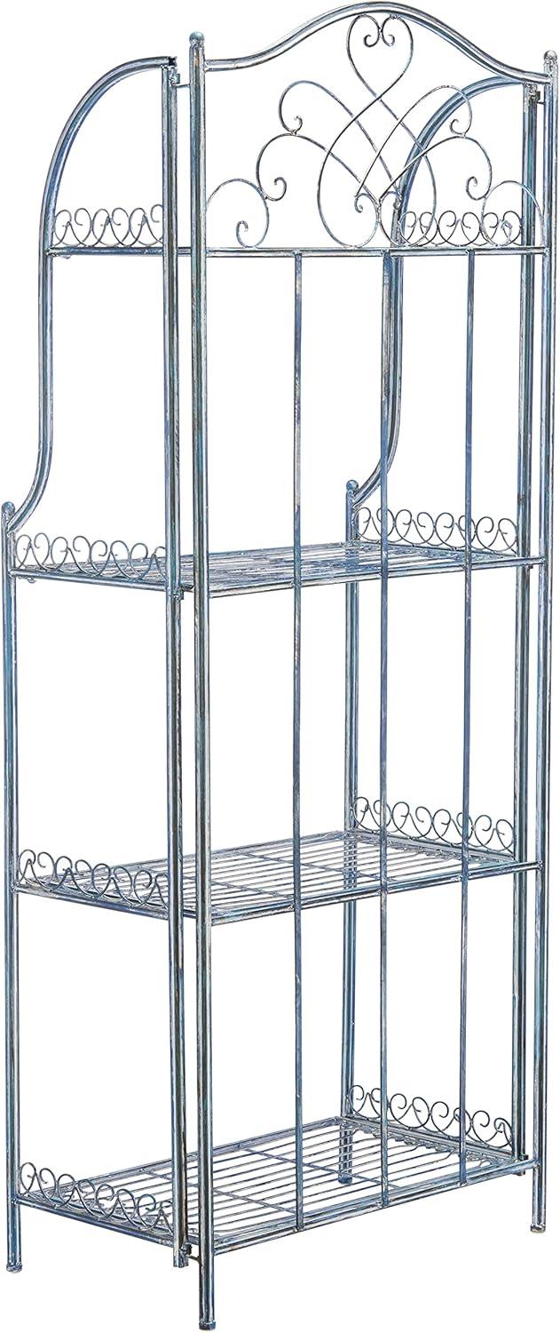 image:imageSafavieh PAT5014A Collection Amaris Rusty Orange Wrought Iron 4 Tier Outdoor Bakers Rack ShelveMossy Blue