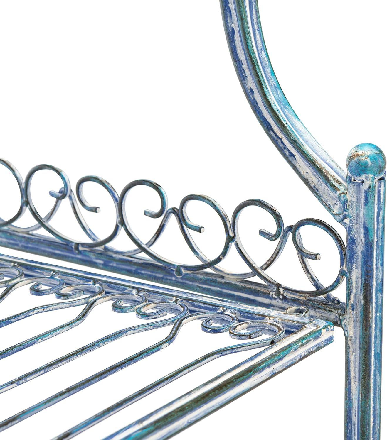 image:imageSafavieh PAT5014A Collection Amaris Rusty Orange Wrought Iron 4 Tier Outdoor Bakers Rack ShelveMossy Blue