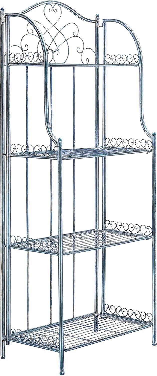 image:imageSafavieh PAT5014A Collection Amaris Rusty Orange Wrought Iron 4 Tier Outdoor Bakers Rack ShelveMossy Blue