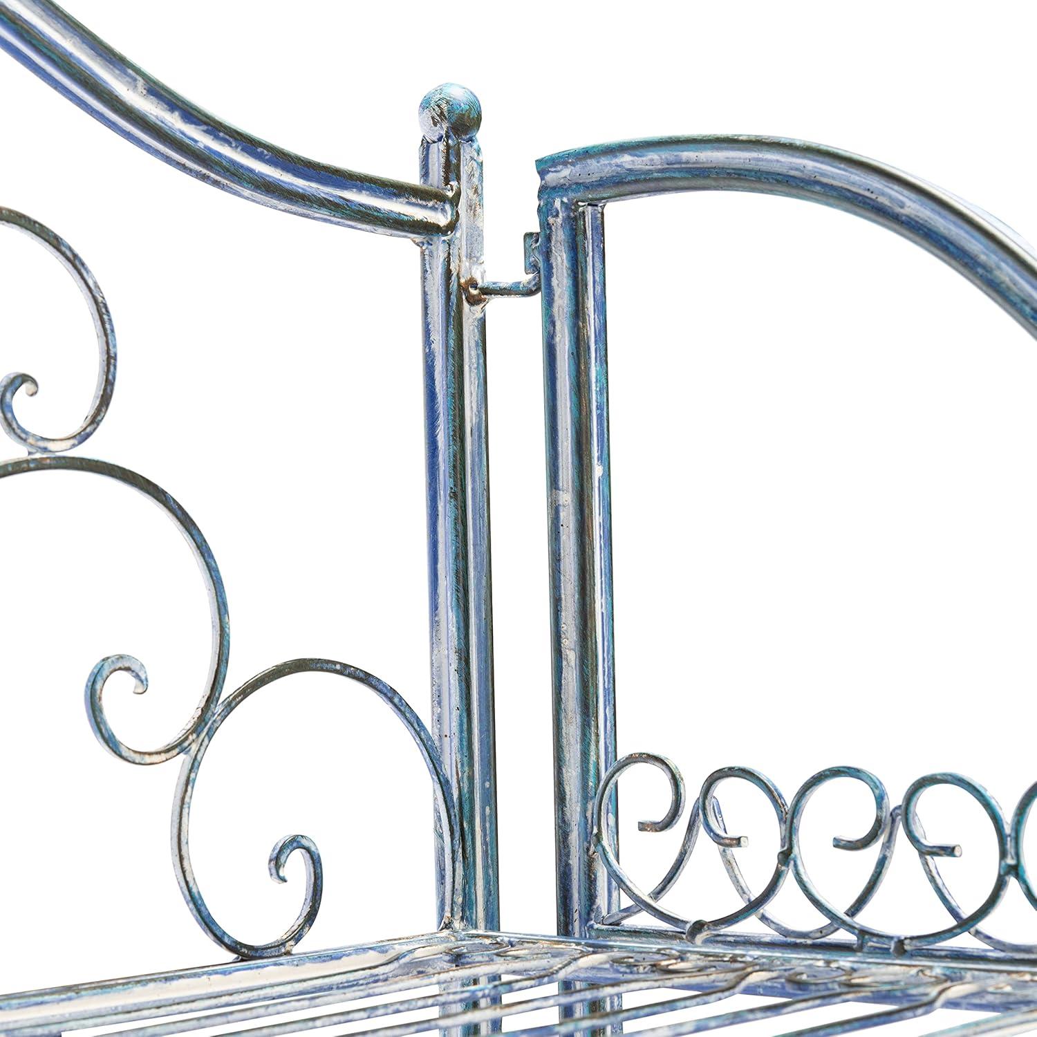 image:imageSafavieh PAT5014A Collection Amaris Rusty Orange Wrought Iron 4 Tier Outdoor Bakers Rack ShelveMossy Blue