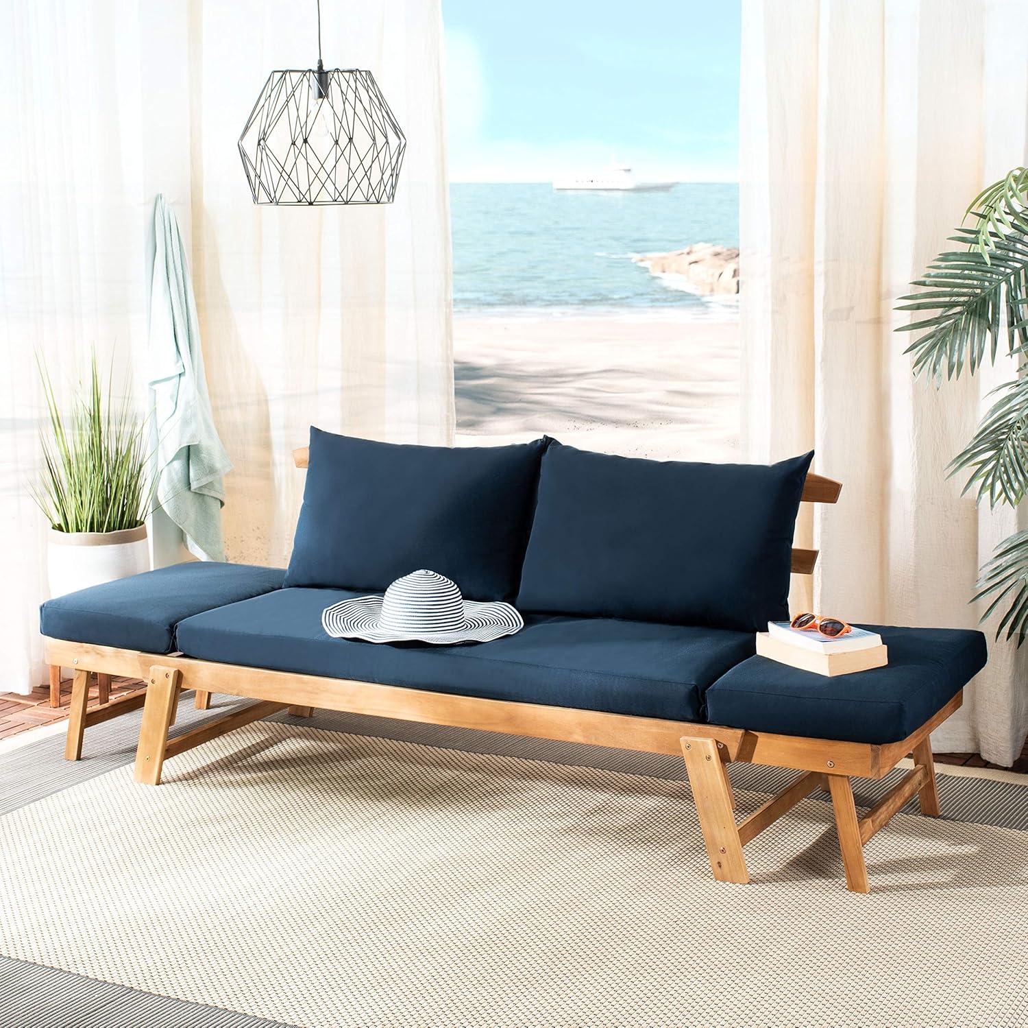 image:imageSafavieh PAT6745A Outdoor Collection Tandra Grey Modern Contemporary Daybed Day BedNatural Navy