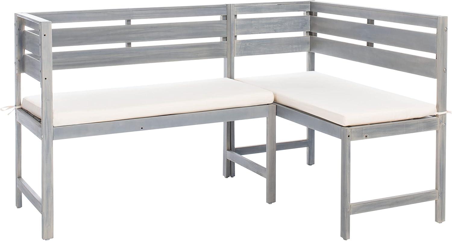 image:imageSafavieh PAT6754A Collection Wilton Teak and Navy Balcony Corner Lounge Outdoor SetAsh Grey White