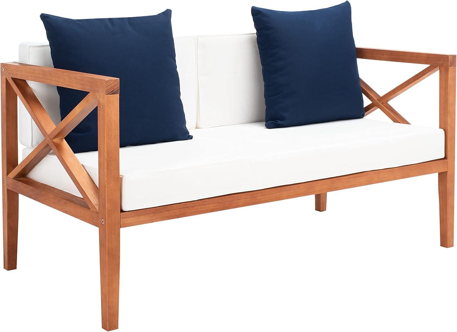 image:imageSafavieh PAT7031A Collection Nunzio Teak and White and Navy 4 Pc Accent Pillows Outdoor SetNatural Beige Solid Pillow