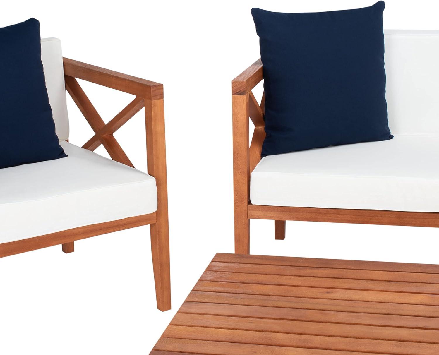 image:imageSafavieh PAT7031A Collection Nunzio Teak and White and Navy 4 Pc Accent Pillows Outdoor SetNatural Beige Solid Pillow