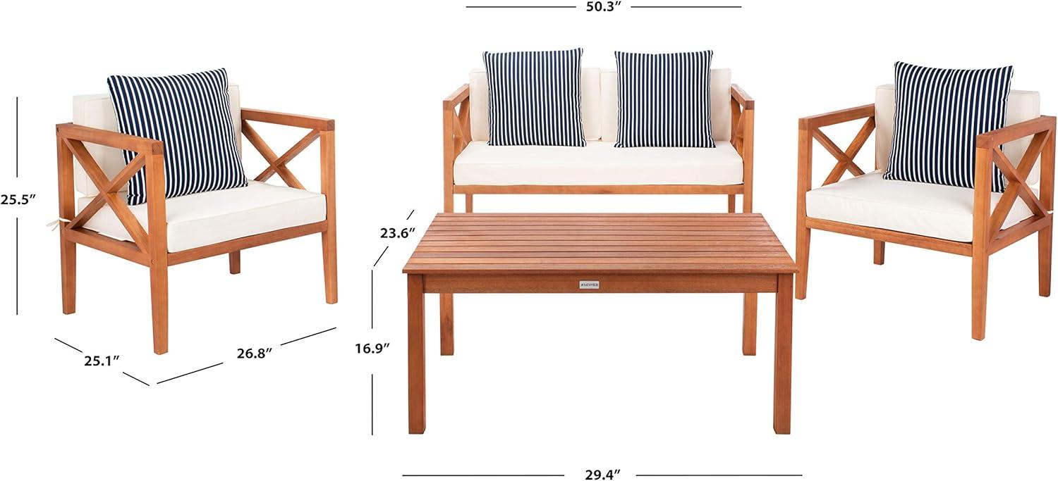 image:imageSafavieh PAT7031A Collection Nunzio Teak and White and Navy 4 Pc Accent Pillows Outdoor SetNatural Beige Thin Stripe P