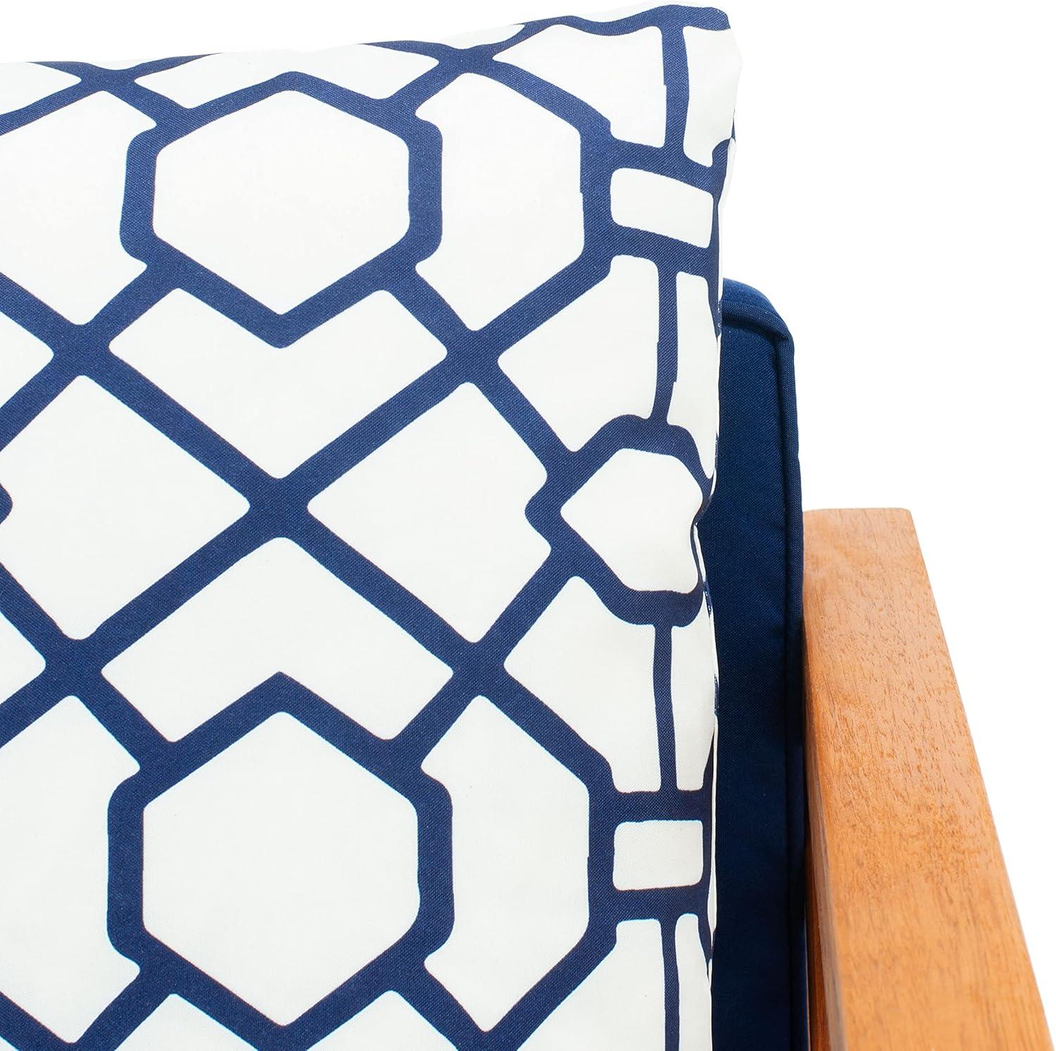 image:imageSafavieh PAT7031A Collection Nunzio Teak and White and Navy 4 Pc Accent Pillows Outdoor SetNatural Navy Trellis P