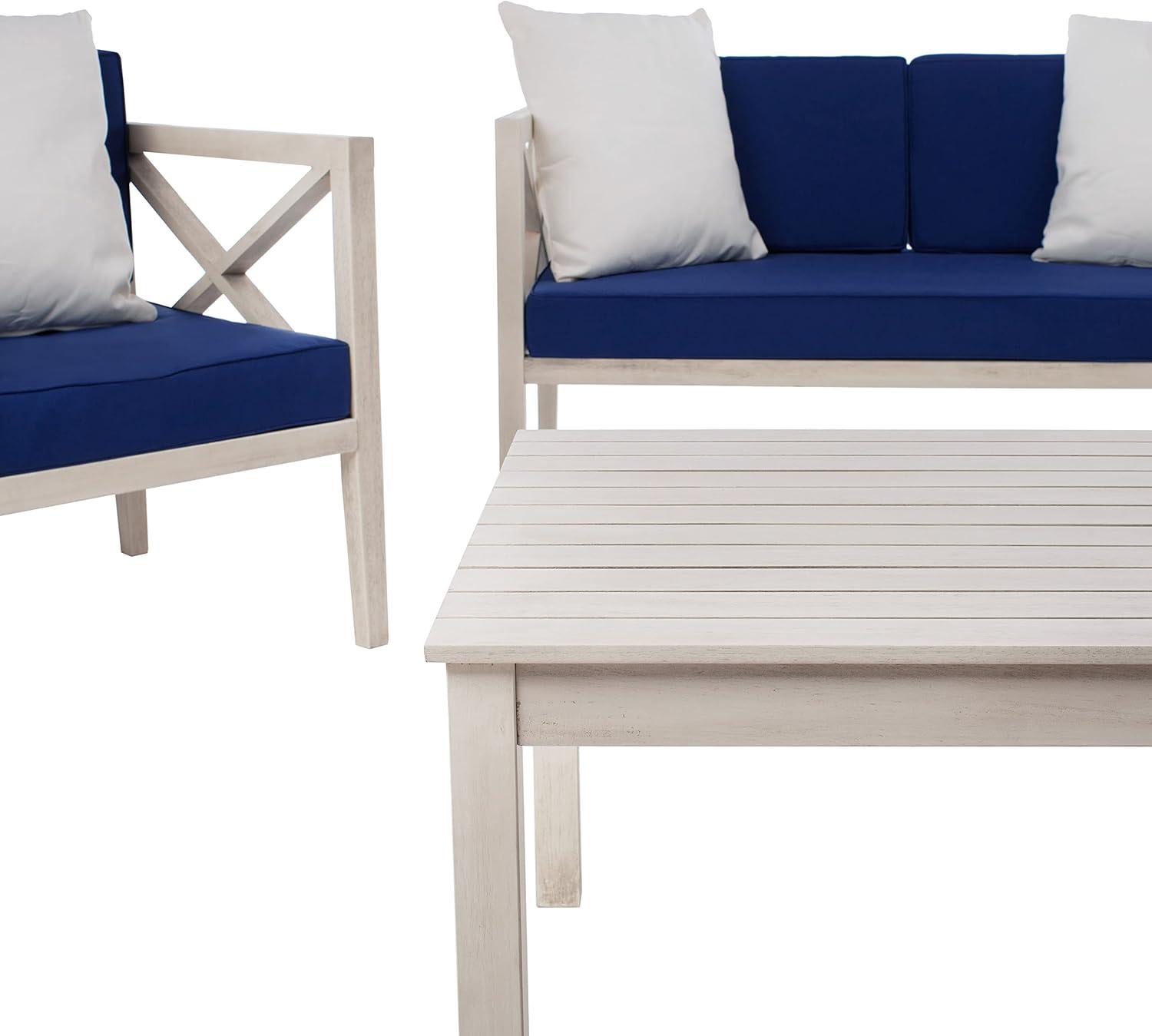 image:imageSafavieh PAT7031A Collection Nunzio Teak and White and Navy 4 Pc Accent Pillows Outdoor SetWhite Navy Solid Pillow