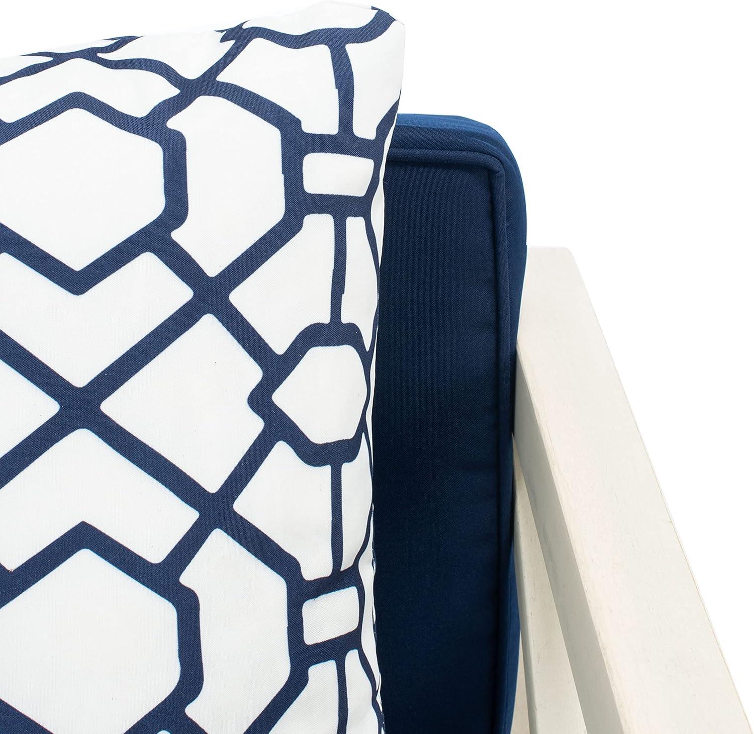 image:imageSafavieh PAT7031A Collection Nunzio Teak and White and Navy 4 Pc Accent Pillows Outdoor SetWhite Navy Trellis Pillow