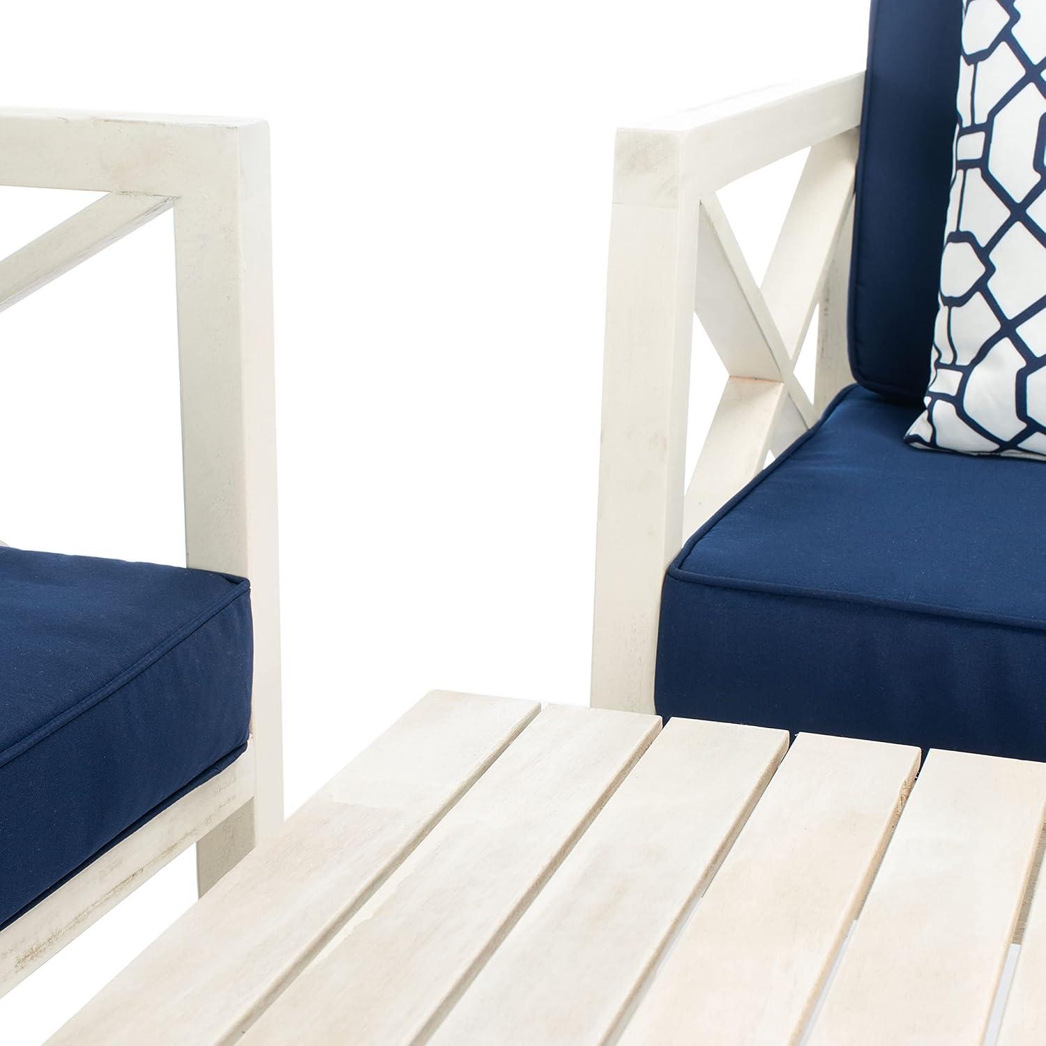image:imageSafavieh PAT7031A Collection Nunzio Teak and White and Navy 4 Pc Accent Pillows Outdoor SetWhite Navy Trellis Pillow