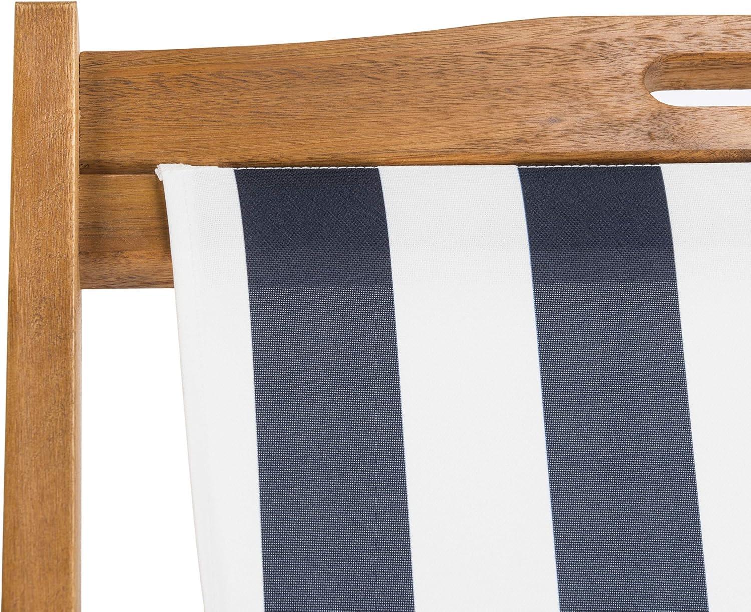 image:imageSafavieh PAT7040A SET2 Outdoor Collection Loren TeakNatural Navy Stripe