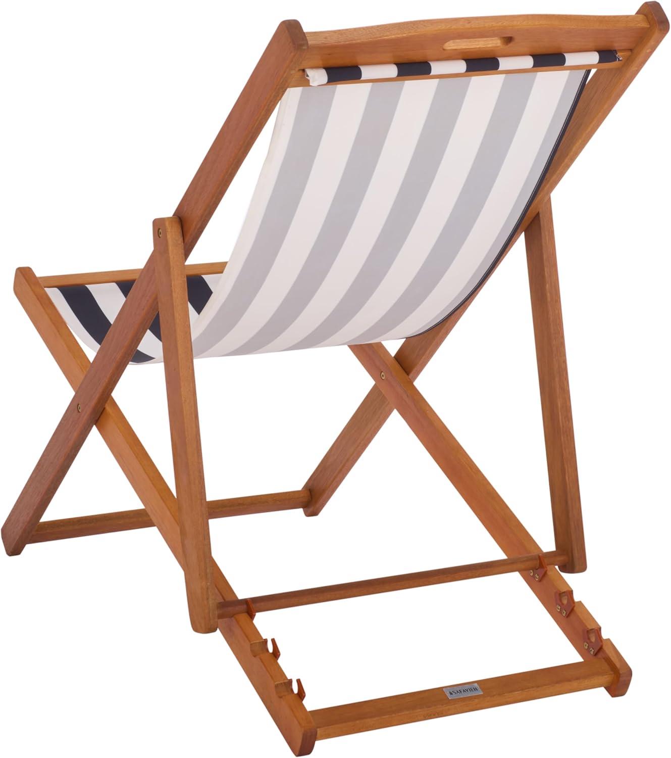 image:imageSafavieh PAT7040A SET2 Outdoor Collection Loren TeakNaturalThin Navy Strip