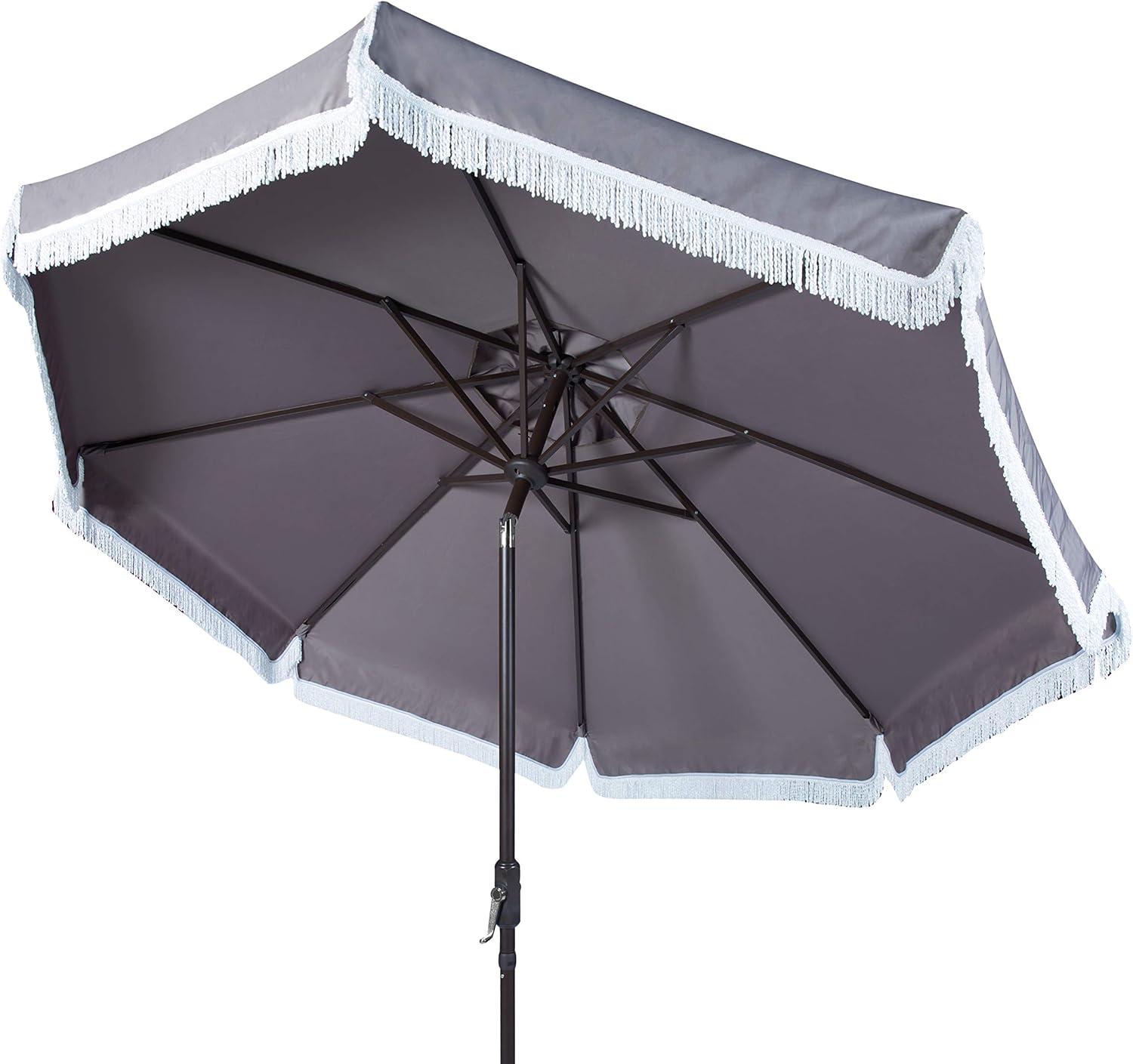 image:imageSafavieh PAT8008A Collection Milan Fringe Navy and White 9Ft Crank Outdoor Push Button Tilt UmbrellaGreyWhite