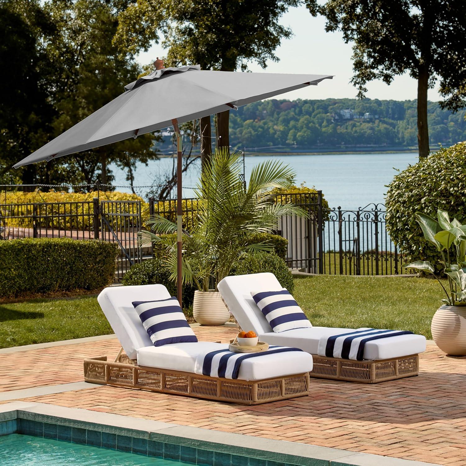 image:imageSafavieh PAT8009A Collection Cannes Beige 9Ft Wooden Outdoor Umbrella 9FootGray