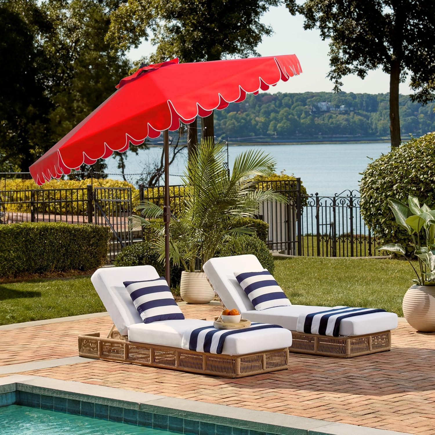 image:imageSafavieh PAT8010A Collection Venice Navy and White Single Scallop 9Ft Crank Outdoor Push Button Tilt UmbrellaRedWhite
