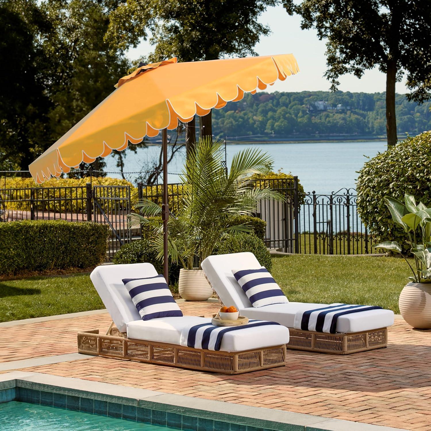 image:imageSafavieh PAT8010A Collection Venice Navy and White Single Scallop 9Ft Crank Outdoor Push Button Tilt UmbrellaYellowWhite
