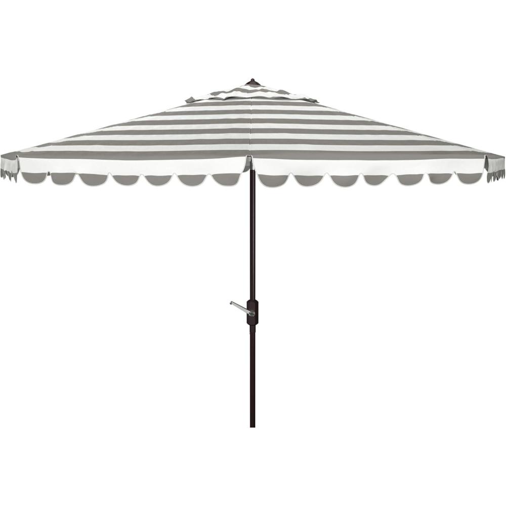 image:imageSAFAVIEH 11ft Outdoor Patio Umbrella Round Vienna Collection Black amp White Stripe Crank Button Tilt UV Resistant for Deck Backyard Poolside PAT8111DGreyWhite