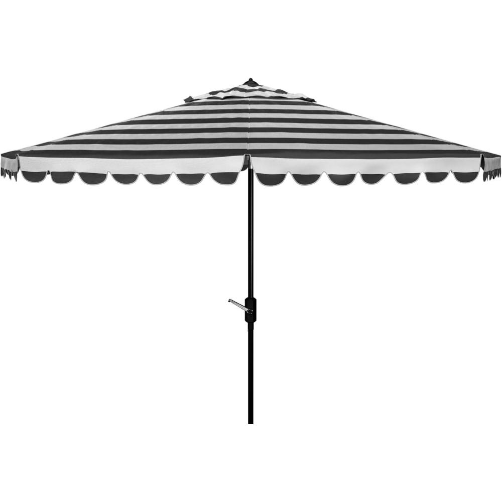 image:imageSAFAVIEH 11ft Outdoor Patio Umbrella Round Vienna Collection Black amp White Stripe Crank Button Tilt UV Resistant for Deck Backyard Poolside PAT8111DBlackWhite