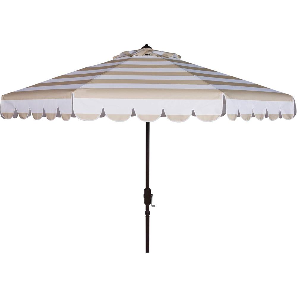 image:imageSAFAVIEH 11ft Outdoor Patio Umbrella Round Vienna Collection Black amp White Stripe Crank Button Tilt UV Resistant for Deck Backyard Poolside PAT8111DBeigeWhite