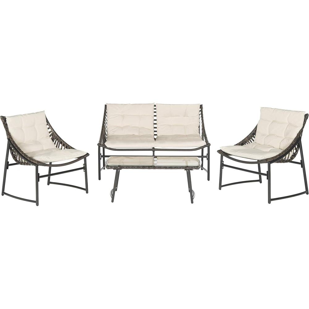 image:imageSAFAVIEH 4Piece Outdoor Collection Berkane Patio SetBrown Beige