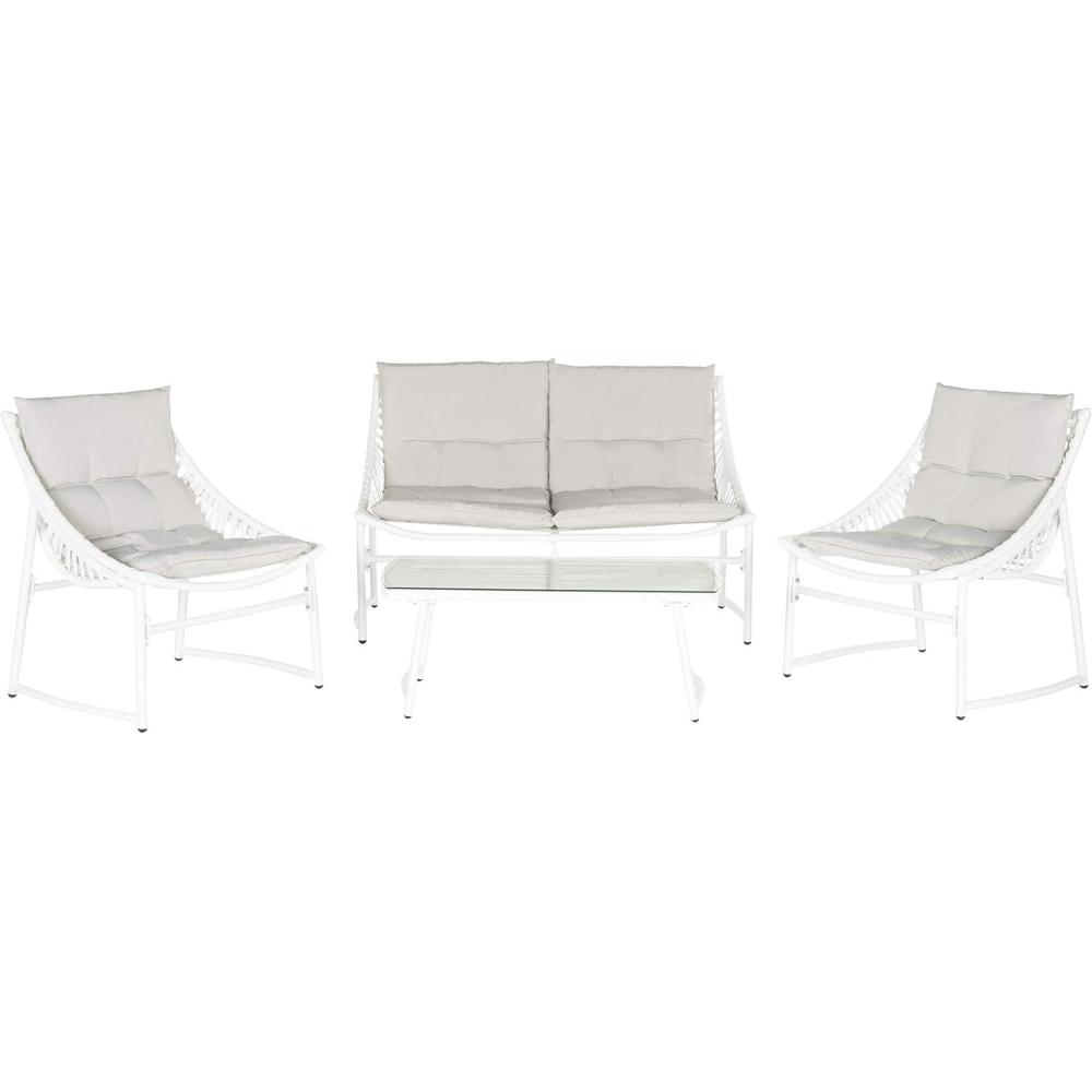 image:imageSAFAVIEH 4Piece Outdoor Collection Berkane Patio SetWhite Grey