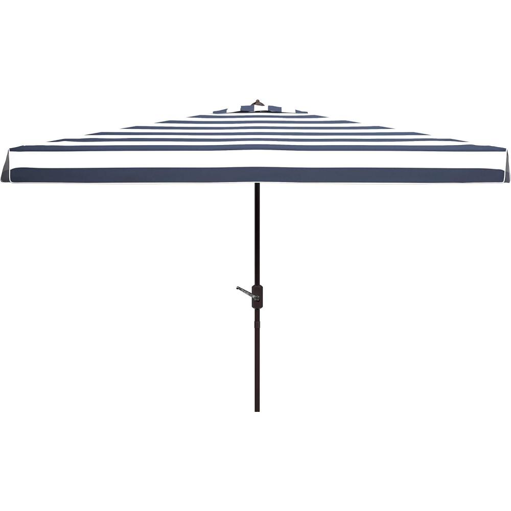 image:imageSAFAVIEH 65x10ft Outdoor Patio Umbrella Rectangular Elsa Collection Navy amp White Stripe Auto Crank Tilt UV Resistant for Deck Backyard Poolside PAT8303BNavy White