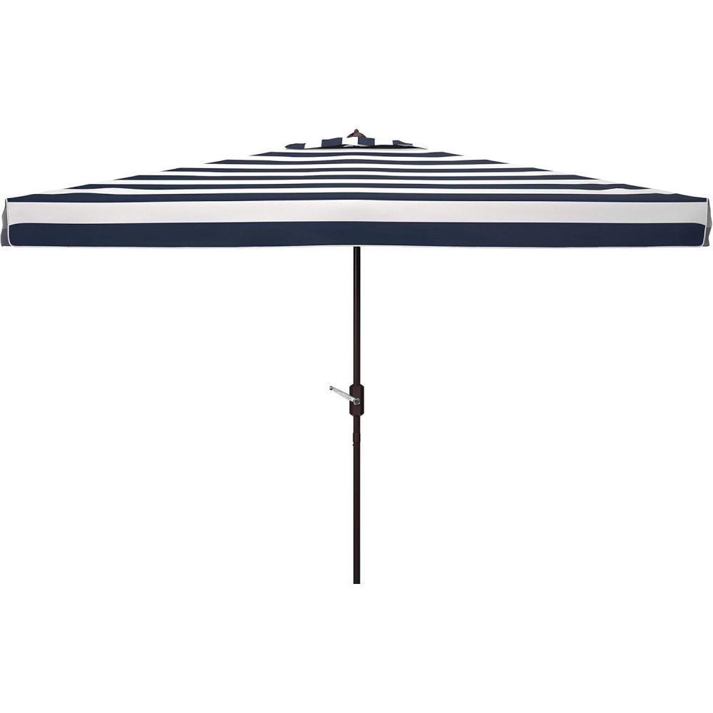 image:imageSAFAVIEH 65x10ft Outdoor Patio Umbrella Rectangular Elsa Collection Navy amp White Stripe Auto Crank Tilt UV Resistant for Deck Backyard Poolside PAT8303BBlack  White