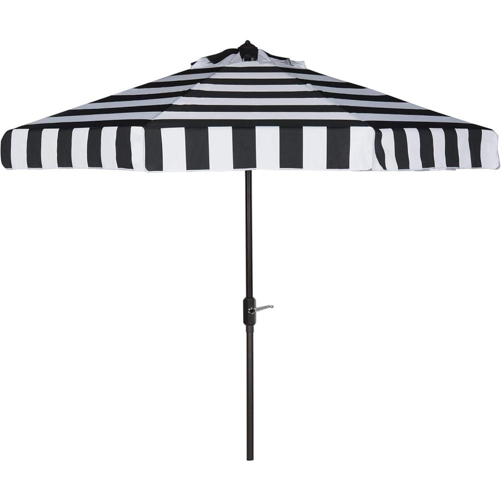 image:imageSAFAVIEH 9ft Outdoor Patio Umbrella Round Else Collection Navy amp White Stripe Auto Crank Tilt UV Resistant for Deck Backyard Poolside PAT8003BBlack White