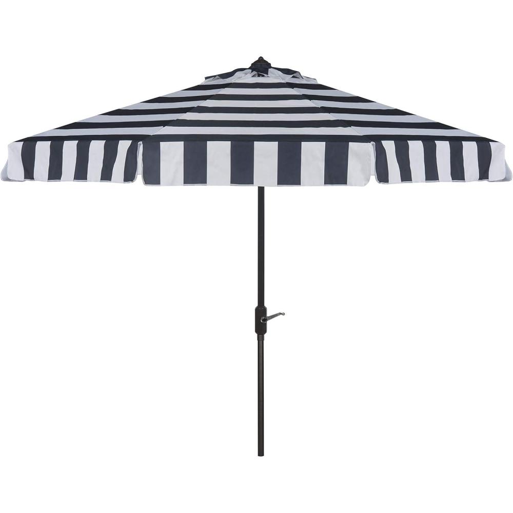 image:imageSAFAVIEH 9ft Outdoor Patio Umbrella Round Else Collection Navy amp White Stripe Auto Crank Tilt UV Resistant for Deck Backyard Poolside PAT8003BNavy White