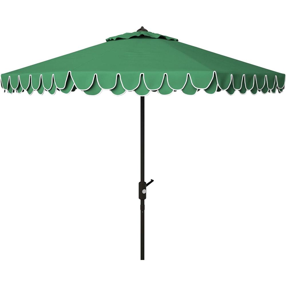 image:imageSAFAVIEH 9ft Outdoor Patio Umbrella Round Valance Navy amp White Trim Auto Crank Tilt UV Resistant for Deck Backyard Poolside PAT8006AHunter Green