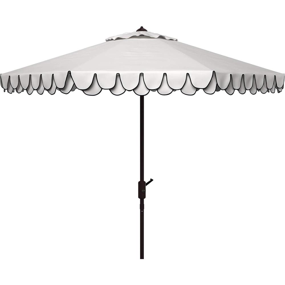 image:imageSAFAVIEH 9ft Outdoor Patio Umbrella Round Valance Navy amp White Trim Auto Crank Tilt UV Resistant for Deck Backyard Poolside PAT8006AWhiteNavy
