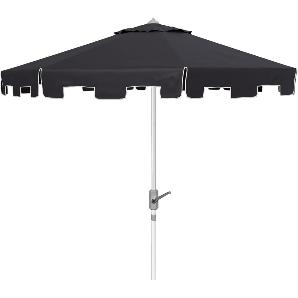image:imageSAFAVIEH 9ft Outdoor Patio Umbrella Round Zimmerman Collection Yellow amp White Trim Button Tilt UV Resistant for Deck Backyard Poolside PAT8000FBlackOff White