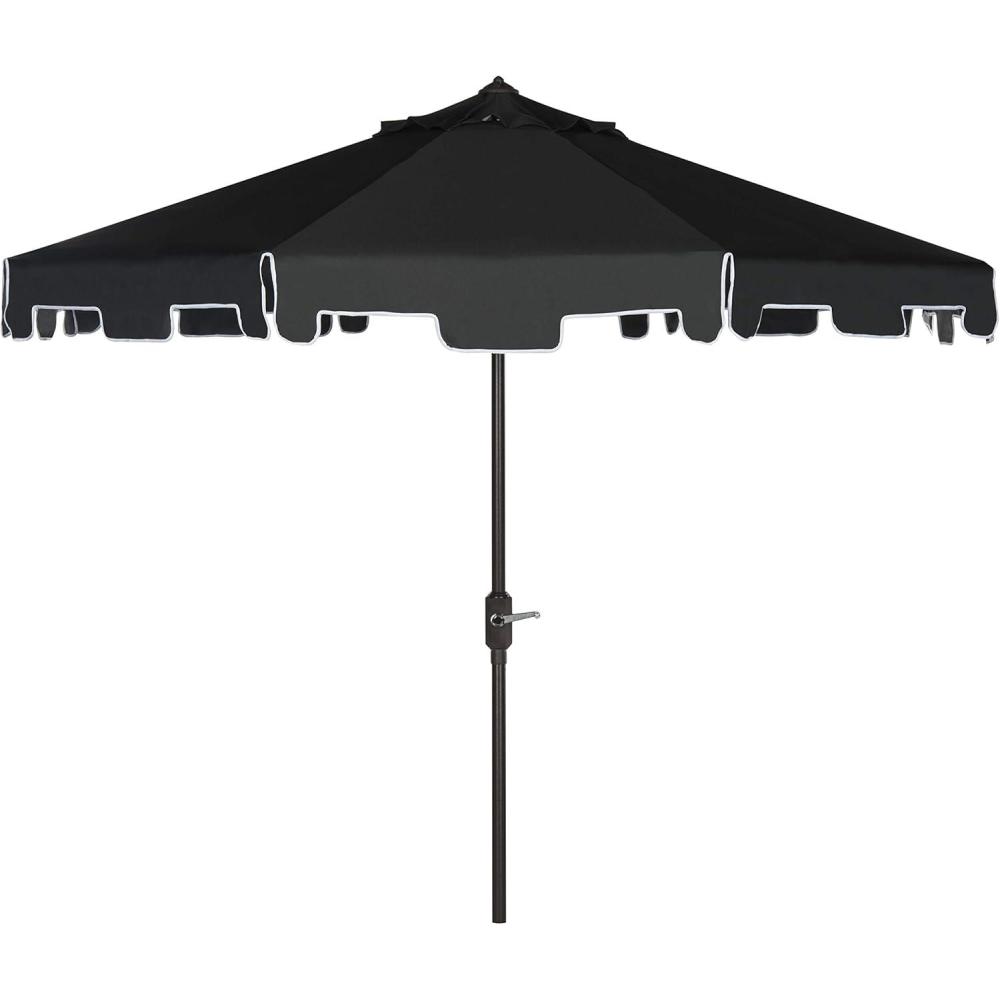 image:imageSAFAVIEH 9ft Outdoor Patio Umbrella Round Zimmerman Collection Yellow amp White Trim Button Tilt UV Resistant for Deck Backyard Poolside PAT8000FBlackWhite