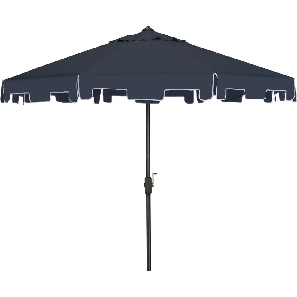 image:imageSAFAVIEH 9ft Outdoor Patio Umbrella Round Zimmerman Collection Yellow amp White Trim Button Tilt UV Resistant for Deck Backyard Poolside PAT8000FNavy